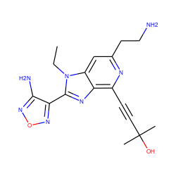 CCn1c(-c2nonc2N)nc2c(C#CC(C)(C)O)nc(CCN)cc21 ZINC000049783649