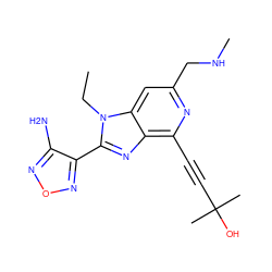 CCn1c(-c2nonc2N)nc2c(C#CC(C)(C)O)nc(CNC)cc21 ZINC000049088197