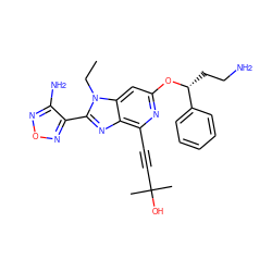 CCn1c(-c2nonc2N)nc2c(C#CC(C)(C)O)nc(O[C@H](CCN)c3ccccc3)cc21 ZINC000049785711