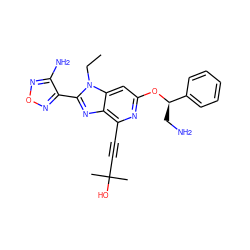 CCn1c(-c2nonc2N)nc2c(C#CC(C)(C)O)nc(O[C@H](CN)c3ccccc3)cc21 ZINC000049089594