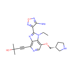 CCn1c(-c2nonc2N)nc2c(C#CC(C)(C)O)ncc(OC[C@@H]3CCNC3)c21 ZINC000040429676