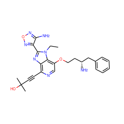 CCn1c(-c2nonc2N)nc2c(C#CC(C)(C)O)ncc(OCC[C@@H](N)Cc3ccccc3)c21 ZINC000040972249