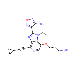 CCn1c(-c2nonc2N)nc2c(C#CC3CC3)ncc(OCCCN)c21 ZINC000040957571