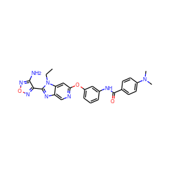 CCn1c(-c2nonc2N)nc2cnc(Oc3cccc(NC(=O)c4ccc(N(C)C)cc4)c3)cc21 ZINC000014954311