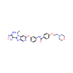 CCn1c(-c2nonc2N)nc2cnc(Oc3cccc(NC(=O)c4ccc(OCCN5CCOCC5)cc4)c3)cc21 ZINC000014954335