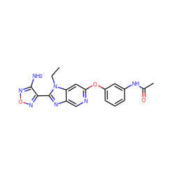 CCn1c(-c2nonc2N)nc2cnc(Oc3cccc(NC(C)=O)c3)cc21 ZINC000014954285