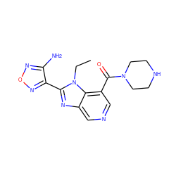 CCn1c(-c2nonc2N)nc2cncc(C(=O)N3CCNCC3)c21 ZINC000040429845