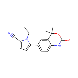 CCn1c(C#N)ccc1-c1ccc2c(c1)C(C)(C)OC(=O)N2 ZINC000026285995