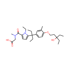 CCn1c(C(=O)N(C)CC(=O)O)ccc1C(CC)(CC)c1ccc(OCCC(O)(CC)CC)c(C)c1 ZINC001772584754