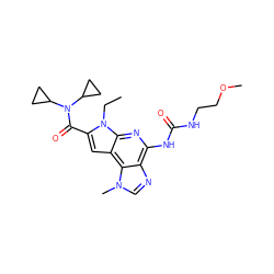 CCn1c(C(=O)N(C2CC2)C2CC2)cc2c3c(ncn3C)c(NC(=O)NCCOC)nc21 ZINC000473134431