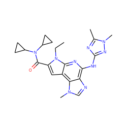 CCn1c(C(=O)N(C2CC2)C2CC2)cc2c3c(ncn3C)c(Nc3nc(C)n(C)n3)nc21 ZINC000116403405