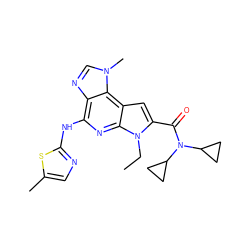 CCn1c(C(=O)N(C2CC2)C2CC2)cc2c3c(ncn3C)c(Nc3ncc(C)s3)nc21 ZINC000168546379