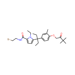 CCn1c(C(=O)NCCBr)ccc1C(CC)(CC)c1ccc(OCC(=O)C(C)(C)C)c(C)c1 ZINC000653782773