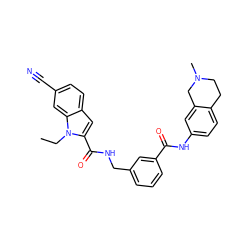 CCn1c(C(=O)NCc2cccc(C(=O)Nc3ccc4c(c3)CN(C)CC4)c2)cc2ccc(C#N)cc21 ZINC000167963753