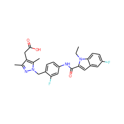 CCn1c(C(=O)Nc2ccc(Cn3nc(C)c(CC(=O)O)c3C)c(F)c2)cc2cc(F)ccc21 ZINC000144764797