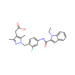 CCn1c(C(=O)Nc2ccc(Cn3nc(C)c(CC(=O)O)c3C)c(F)c2)cc2ccccc21 ZINC000169703196