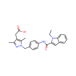 CCn1c(C(=O)Nc2ccc(Cn3nc(C)c(CC(=O)O)c3C)cc2)cc2ccccc21 ZINC000169703183