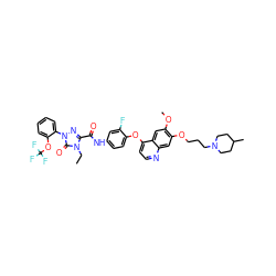 CCn1c(C(=O)Nc2ccc(Oc3ccnc4cc(OCCCN5CCC(C)CC5)c(OC)cc34)c(F)c2)nn(-c2ccccc2OC(F)(F)F)c1=O ZINC001772649728