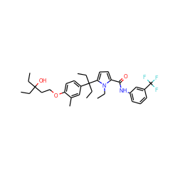 CCn1c(C(=O)Nc2cccc(C(F)(F)F)c2)ccc1C(CC)(CC)c1ccc(OCCC(O)(CC)CC)c(C)c1 ZINC001772627993