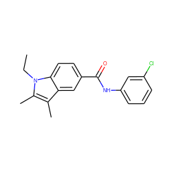 CCn1c(C)c(C)c2cc(C(=O)Nc3cccc(Cl)c3)ccc21 ZINC000000355846