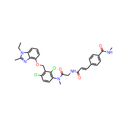 CCn1c(C)nc2c(OCc3c(Cl)ccc(N(C)C(=O)CNC(=O)/C=C/c4ccc(C(=O)NC)cc4)c3Cl)cccc21 ZINC000029390360