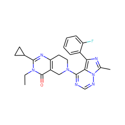 CCn1c(C2CC2)nc2c(c1=O)CN(c1ncnn3c(C)nc(-c4ccccc4F)c13)CC2 ZINC000169711777