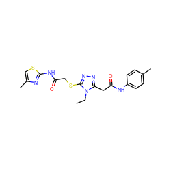 CCn1c(CC(=O)Nc2ccc(C)cc2)nnc1SCC(=O)Nc1nc(C)cs1 ZINC000006878465