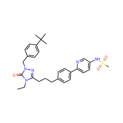 CCn1c(CCCc2ccc(-c3ccc(NS(C)(=O)=O)cn3)cc2)nn(Cc2ccc(C(C)(C)C)cc2)c1=O ZINC000147608215