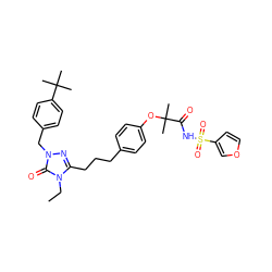 CCn1c(CCCc2ccc(OC(C)(C)C(=O)NS(=O)(=O)c3ccoc3)cc2)nn(Cc2ccc(C(C)(C)C)cc2)c1=O ZINC000169343874