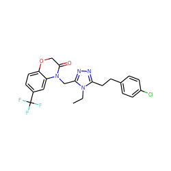 CCn1c(CCc2ccc(Cl)cc2)nnc1CN1C(=O)COc2ccc(C(F)(F)F)cc21 ZINC000071329233