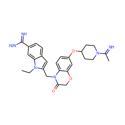 CCn1c(CN2C(=O)COc3cc(OC4CCN(C(C)=N)CC4)ccc32)cc2ccc(C(=N)N)cc21 ZINC000003954910