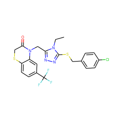 CCn1c(CN2C(=O)CSc3ccc(C(F)(F)F)cc32)nnc1SCc1ccc(Cl)cc1 ZINC000071330535