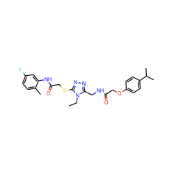 CCn1c(CNC(=O)COc2ccc(C(C)C)cc2)nnc1SCC(=O)Nc1cc(F)ccc1C ZINC000008400758