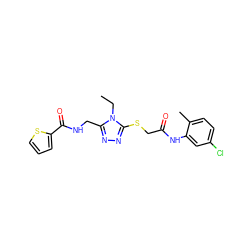 CCn1c(CNC(=O)c2cccs2)nnc1SCC(=O)Nc1cc(Cl)ccc1C ZINC000002861002