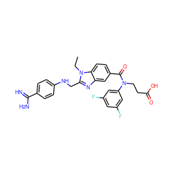 CCn1c(CNc2ccc(C(=N)N)cc2)nc2cc(C(=O)N(CCC(=O)O)c3cc(F)cc(F)c3)ccc21 ZINC000653811117