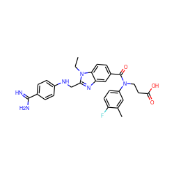 CCn1c(CNc2ccc(C(=N)N)cc2)nc2cc(C(=O)N(CCC(=O)O)c3ccc(F)c(C)c3)ccc21 ZINC001772600395