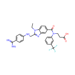 CCn1c(CNc2ccc(C(=N)N)cc2)nc2cc(C(=O)N(CCC(=O)O)c3cccc(C(F)(F)F)c3)ccc21 ZINC000653779742