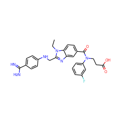 CCn1c(CNc2ccc(C(=N)N)cc2)nc2cc(C(=O)N(CCC(=O)O)c3cccc(F)c3)ccc21 ZINC000653811137