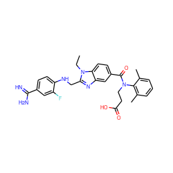 CCn1c(CNc2ccc(C(=N)N)cc2F)nc2cc(C(=O)N(CCC(=O)O)c3c(C)cccc3C)ccc21 ZINC000653842113