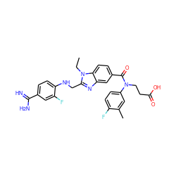 CCn1c(CNc2ccc(C(=N)N)cc2F)nc2cc(C(=O)N(CCC(=O)O)c3ccc(F)c(C)c3)ccc21 ZINC000653842169