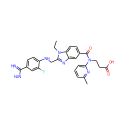 CCn1c(CNc2ccc(C(=N)N)cc2F)nc2cc(C(=O)N(CCC(=O)O)c3cccc(C)n3)ccc21 ZINC000653845081