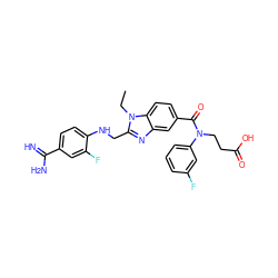 CCn1c(CNc2ccc(C(=N)N)cc2F)nc2cc(C(=O)N(CCC(=O)O)c3cccc(F)c3)ccc21 ZINC000299855817