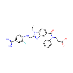 CCn1c(CNc2ccc(C(=N)N)cc2F)nc2cc(C(=O)N(CCC(=O)O)c3ccccc3)ccc21 ZINC000299863478