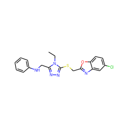 CCn1c(CNc2ccccc2)nnc1SCc1nc2cc(Cl)ccc2o1 ZINC000084689841