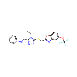 CCn1c(CNc2ccccc2)nnc1SCc1nc2cc(OC(F)(F)F)ccc2o1 ZINC000084690186