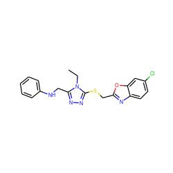 CCn1c(CNc2ccccc2)nnc1SCc1nc2ccc(Cl)cc2o1 ZINC000084689842