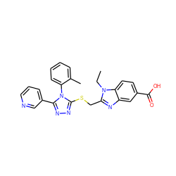 CCn1c(CSc2nnc(-c3cccnc3)n2-c2ccccc2C)nc2cc(C(=O)O)ccc21 ZINC000002659457