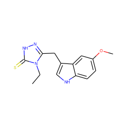 CCn1c(Cc2c[nH]c3ccc(OC)cc23)n[nH]c1=S ZINC000218661129