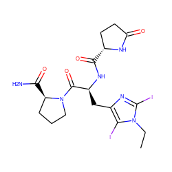 CCn1c(I)nc(C[C@H](NC(=O)[C@@H]2CCC(=O)N2)C(=O)N2CCC[C@H]2C(N)=O)c1I ZINC000653737635