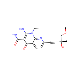 CCn1c(N)c(C(=O)NC)c(=O)c2ccc(C#C[C@@](C)(O)COC)nc21 ZINC000089630340